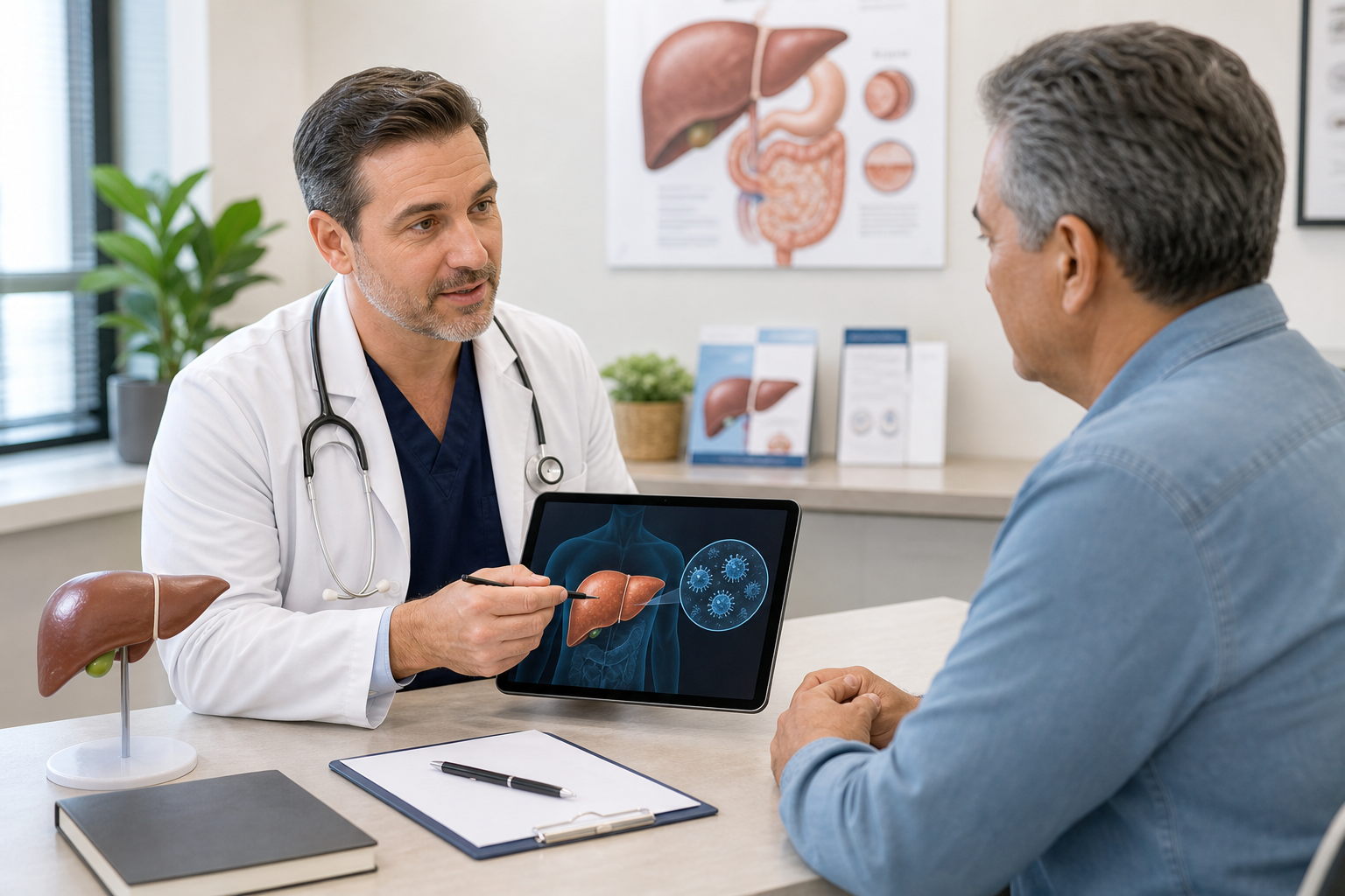 Hepatitis C liver care consultation with a gastroenterologist