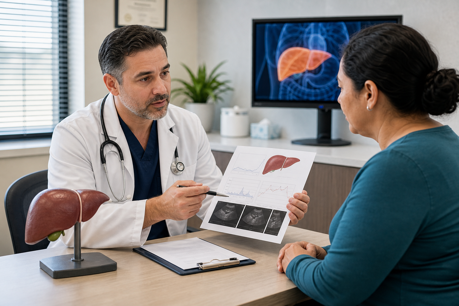 Doctor reviewing liver disease treatment options with a patient