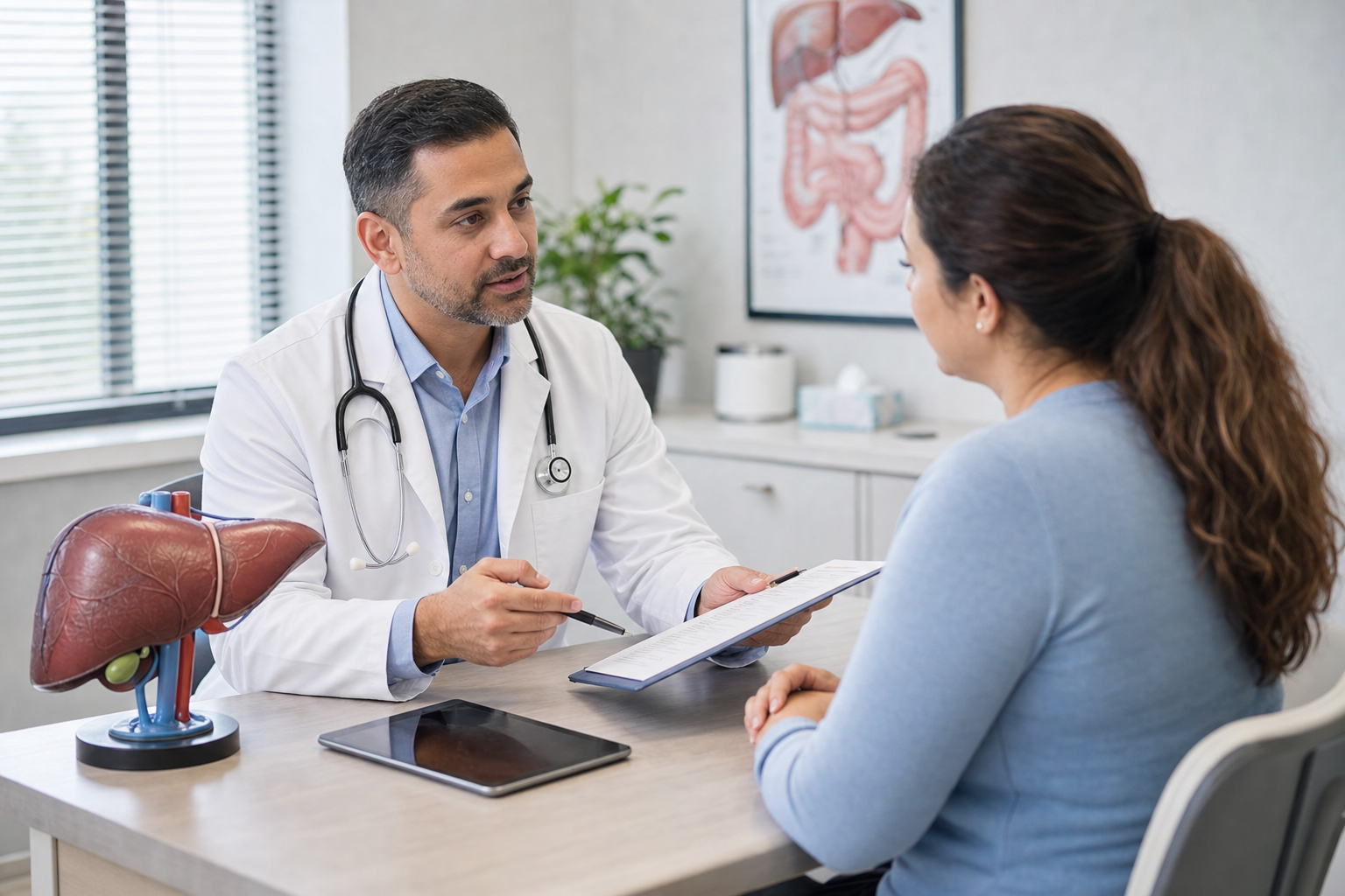 Stomach and liver specialist reviewing a personalized treatment plan